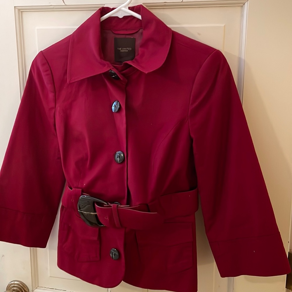 Cotton rich red belted jacket